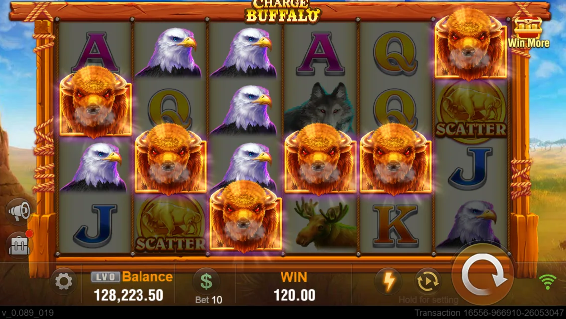 Anim na reel at mga kontrol ng Charge Buffalo sa larawan ng provider Anim na reel at mga kontrol ng Charge Buffalo sa larawan ng provider